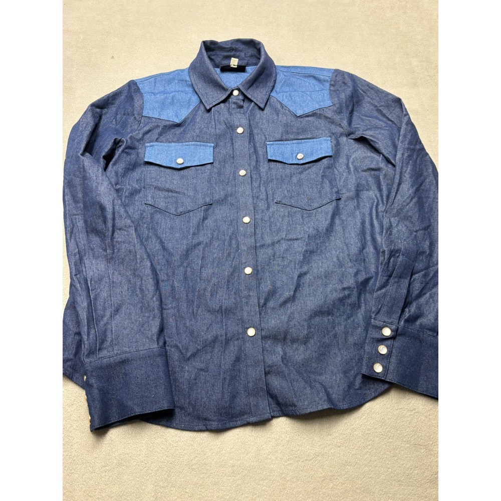 Tuckernuck Womens Blue Denim Western Contrast Yoke Pearl Snap Shirt Small